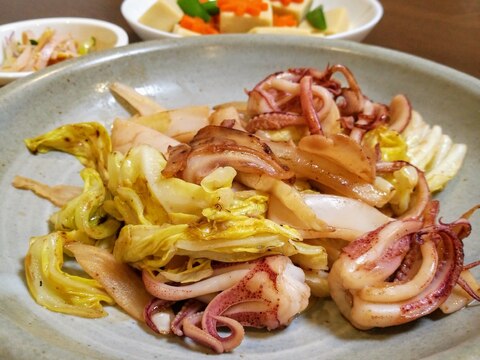 おつまみに♪いかとキャベツのチキンコンソメ炒め